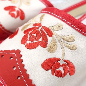Papuci de Casa Dama Material Piele Model 'Mesopotamia' Red/White