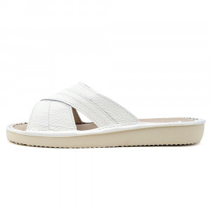 Papuci de Casa din Piele cu Talpa Groasa Culoare Rosu, Model 'Luxury Feet' White