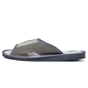 Papuci de Casa din Piele Culoare Gri Model 'Geometric Aproch' - Prezentare din lateral.