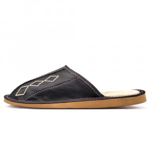 Papuci de Casa din Piele Culoare Negru Model 'Geometric Aproch' Brown