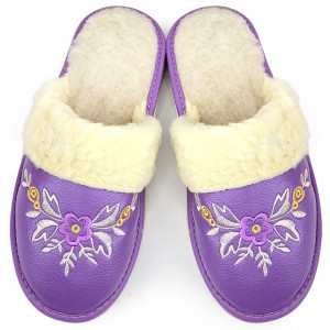 Papuci de Casa din Piele Imblaniti cu Lana Model 'Akna Rogue' Purple