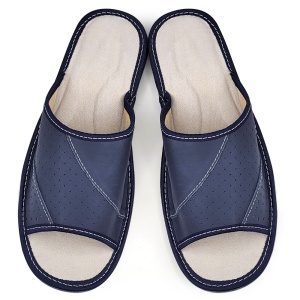 Papuci de Casă din Piele pentru Bărbați Model 'Engineering' Dark Blue | Tylbut