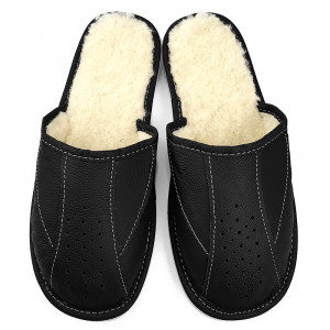 Papuci de Casa Imblaniti cu Lana de Oaie Culoare Maro Model 'Manhood' Black