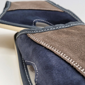 Papuci de Casa Vara din Piele Intoarsa Culoare Albastru/Maro Model 'Blue Jeans'