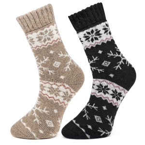 Pesail Snoflake Paradise Warm Alpaca Wool Socks - Ivory Night Set of 2 Pairs