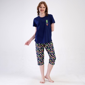Pijama Damă Mărimi Extra Mari cu Pantalon 3/4 Vienetta 'Fruit Lover' | Bumbac 100% și Confort Generos (5XL-7XL)