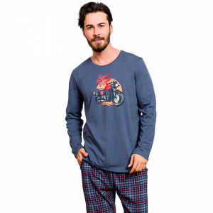 Pijamale Barbati Bumbac 100% Gazzaz by Vienetta 'Born to Ride' Gray