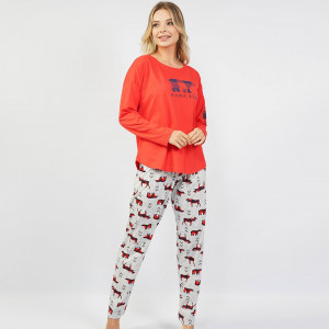 Pijamale Confortabile din Bumbac Vienetta Model 'Mama Bear' Red