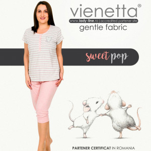 Pijamale Confortabile Marimi Mari Vienetta Model 'Sweet Pop' Pink Melange