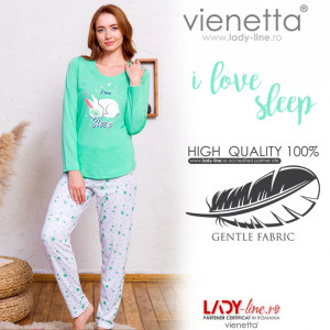 Pijamale Dama cu Iepurasi Vienetta Model 'I Love Sleep'