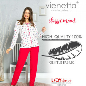 Pijamale Dama cu Nasturi Vienetta Model 'Classic Mood'