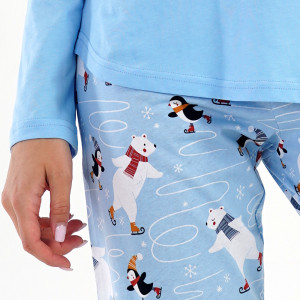 Pijamale Dama din Bumbac 100% Vienetta, Model 'Great Think Take Time' Blue