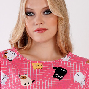 Pijamale Dama din Bumbac 100% Vienetta, Model 'My Best Friend MEOW'