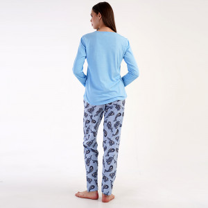Pijamale Dama din Bumbac 100% Vienetta, Model 'Shine Bright' Blue
