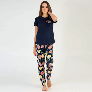 Pijamale Dama din Bumbac Vienetta, Model 'Be Strong' Blue 🌼