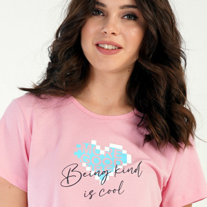 Pijamale Dama din Bumbac Vienetta, Model 'Being Kind is Cool' Pink