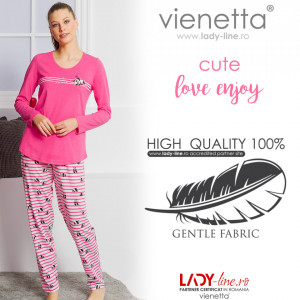 Pijamale Dama din Bumbac Vienetta Model 'Cute Love Enjoy'