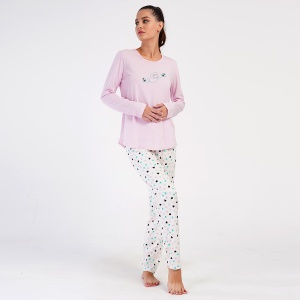 Pijamale Dama din Bumbac Vienetta Model 'Ladybug Love' Rosebloom | Confort și Romantism. Prezentare din lateral.