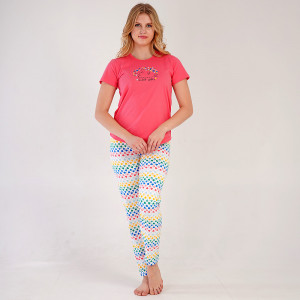 Pijamale Dama din Bumbac Vienetta, Model 'Sleep Well' Strawberry Pink