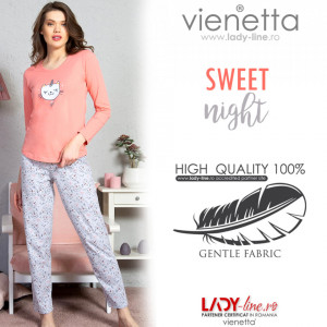 Pijamale Dama din Bumbac Vienetta Model 'Sweet Night'