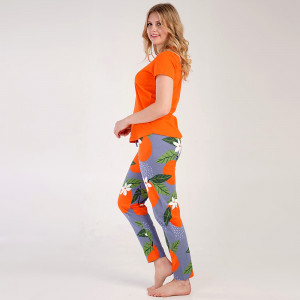 Pijamale Dama din Bumbac Vienetta, Model 'Warm Wishes' Orange