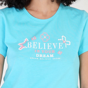 Pijamale Dama Vienetta din Bumbac 100%, Model 'Belive in Your Dream' Blue