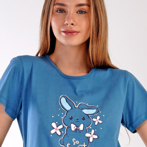 Pijamale Dama Vienetta din Bumbac 100%, Model 'So Sweet' Blue Ashes