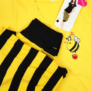 Pijamale Dama Vienetta din Bumbac cu Pantalon 3/4 Model 'Bee Happy'