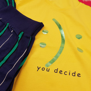 Pijamale Dama Vienetta din Bumbac cu Pantalon 3/4 Model 'Happy or Sad You Decide'