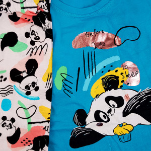 Pijamale Dama Vienetta din Bumbac cu Pantalon 3/4 Model 'Panda's Dream' Blue