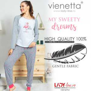 Pijamale Dama din Bumbac Vienetta Model 'My Sweety Dreams' Light