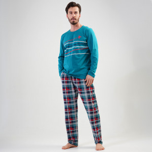 Pijamale din Bumbac Vienetta | MAN Model 'Sky Line' Green
