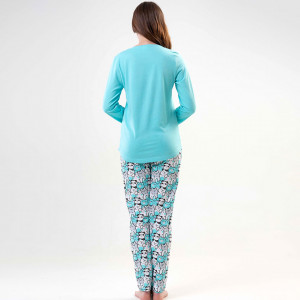 Pijamale Vienetta din Bumbac, Model 'Home Sweet Home' Blue Mint
