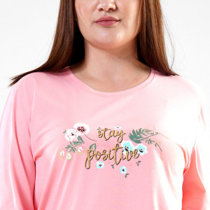 Pijamale Vienetta Marimi Mari din Bumbac 100% Model 'Stay Positive' Pink
