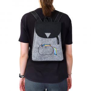 Rucsac din Postav cu Maner si Bretele Model 'Rainbow Mood' Gray