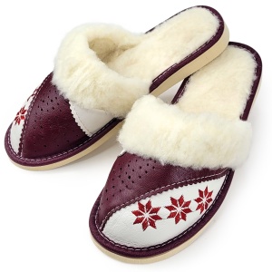 Sheepskin Fur Slippers 'Spirit of Winter' Wine Color