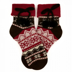 Sosete Calduroase Dama cu Pom Pom Velvet, Model 'Joy and the Good Life' Brown