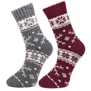 Șosete Călduroase din Lână de Alpaca Pesail Snoflake Paradise - Nordic Wine, Set 2 Perechi