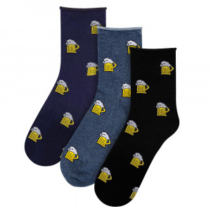 Sosete Fara Compresie pe Picior Set 3 Perechi Model 'I Love Beer' Blue & Black