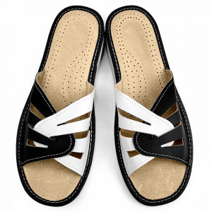 Summer Leather Slippers Color White/Black Model 'Castra Regia'