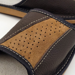 Papuci de Casa Vara din Piele Culoare Maro Model 'Steady Ground' Brown