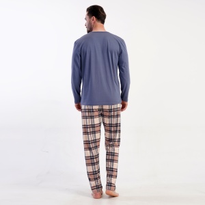 Pijamale Bărbați Confortabile Vienetta | MAN Model 'Just Truste' Blue Fume-Prezentare pijama din spate.
