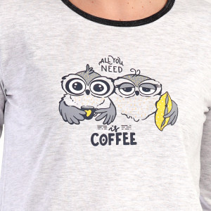 Pijamale Dama Confortabile Vienetta, Model 'All You Need is Coffee' Gray