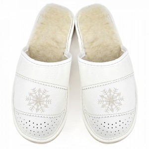 White Leather and Sheep Wool Slippers 'Pure Soul' Model