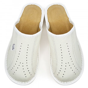 White Thick Sole Leather Slippers, 'Luxury Woman' Butter Model