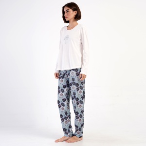Pijama Damă din Bumbac 100% Vienetta, Model 'Be Positive' - Prezentare pijama din lateral.