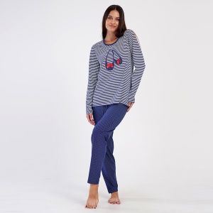 Pijama Damă din Bumbac 100% Vienetta, Model 'New Marina' - Prezentare pijama din față.