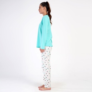 Pijamale Dama din Bumbac Vienetta Model ''Ladybug Love' Green Mint | Confort Romantic. Prezentare din lateral.