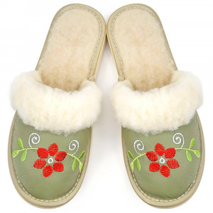 Women's Sheepskin Slippers Model 'FairyLand' Olives