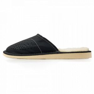Papuci de Casa Imblaniti cu Lana de Oaie Culoare Negru Model Royal Black